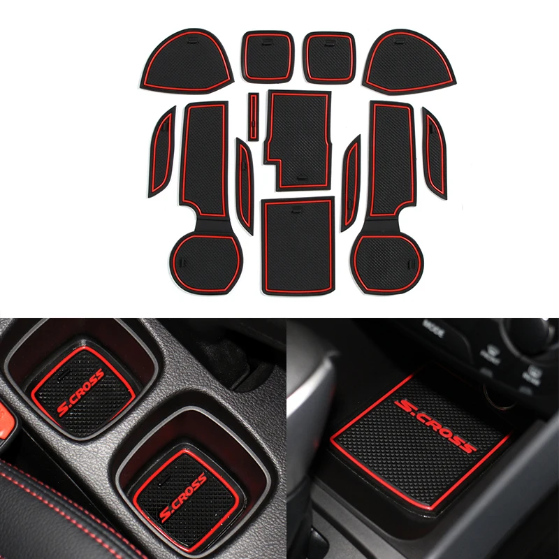 Car Interior Anti Slip Mat Rubber Gate Slot Pad Cup Mat Cushion For Suzuki SX4 S-Cross 2014 2015 2016 2017 2018 2019 Accessories