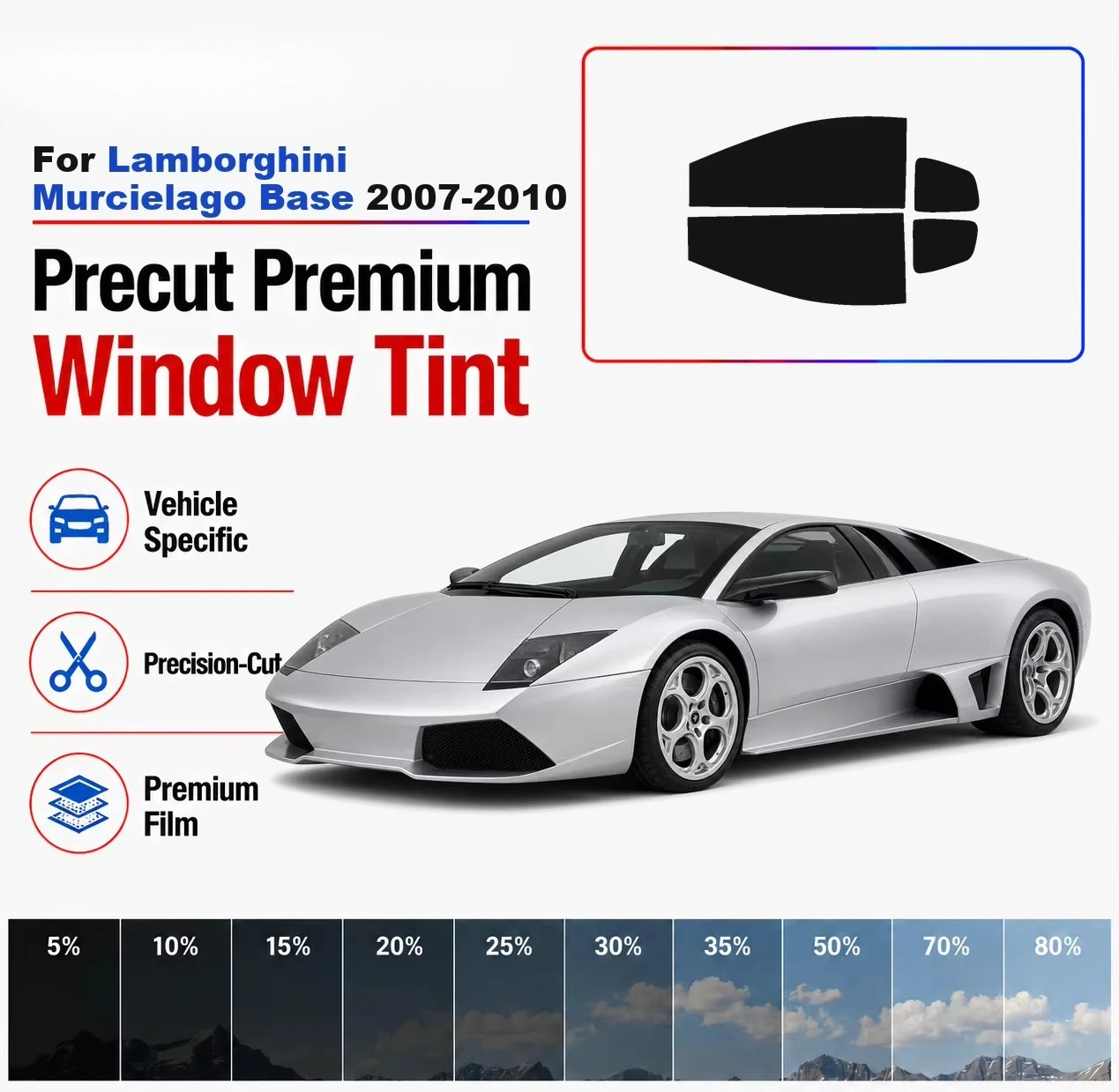 Premium Precut Window Tint Kit Front Rear Windows Rear Windshield For Lamborghini Murcielago Base 2007-2010 Nano Ceramic Film