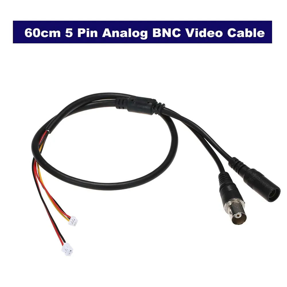 2/5PCS/Lot 60cm 5 Pin Analog BNC Video Cable Power Lead Wire F Video & DC Jack Female Cord for Analog CCTV Camera PCB Board