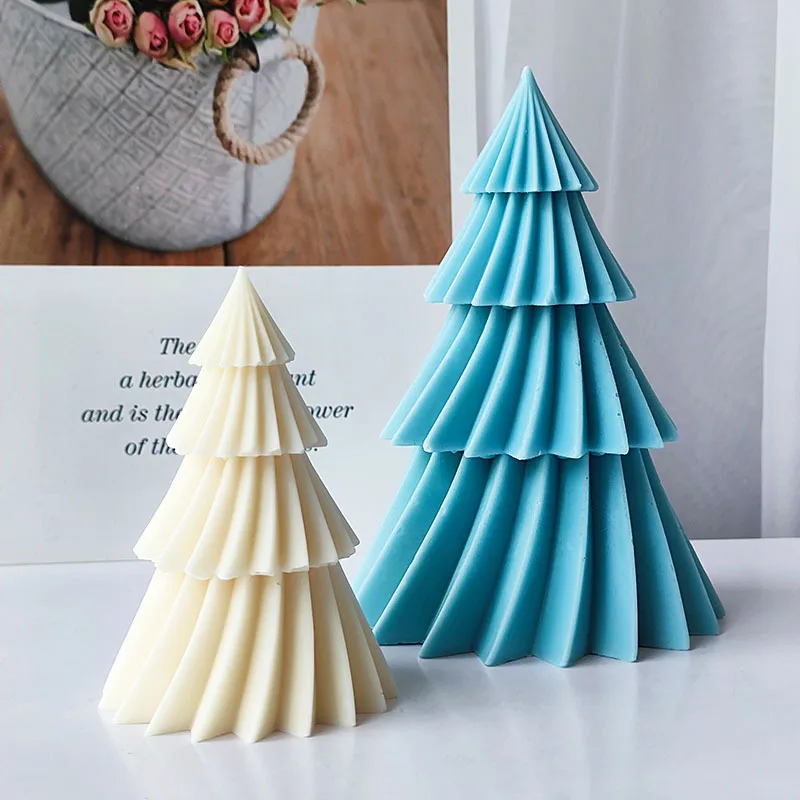 

Large Christmas Tree Silicone Candle Mold Four Layer Geometric Spinning Striped Pine Gypsum Soap Mold Home Decor Gift Ornaments