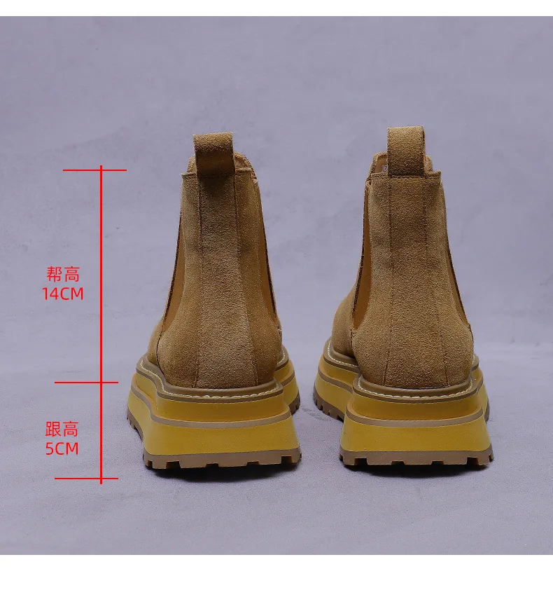 Men's Suede Platform Chelsea Boots Genuine Leather Thick Sole Ankle Boots for Men Daily Shoes Commute Fashion Handmade Footwear