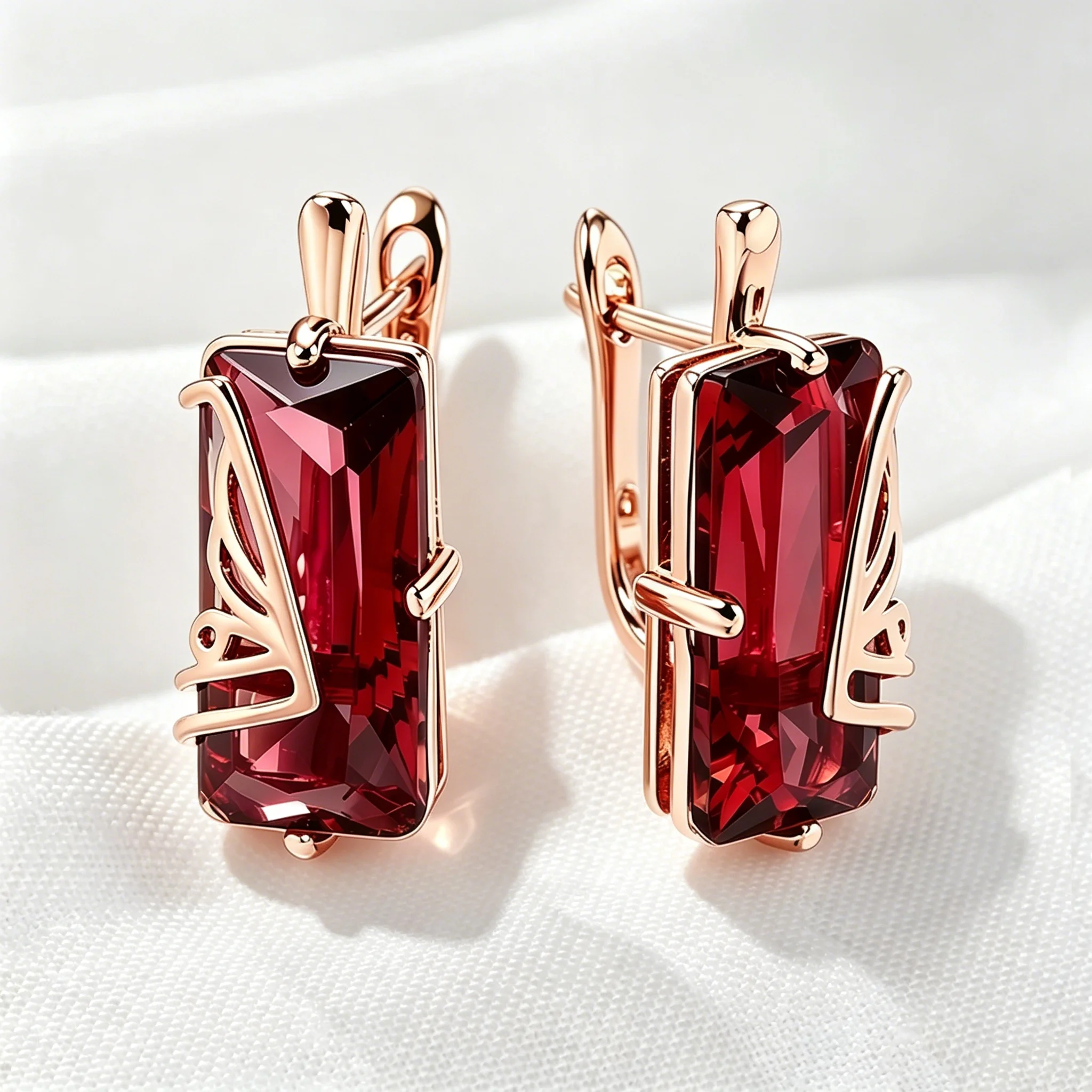 Wbmqda 24*10mm Square Red Stone Women's Long Dangle Earrings 585 Rose Gold Color Luxury Gifts For Wife