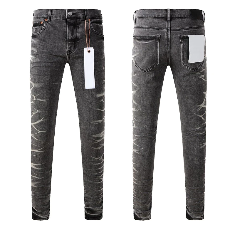 High Quality Men's Jeans Street Style Splashed Ink Graffiti Elastic Tight Button Pants Y2K Retro Classic Blue Black