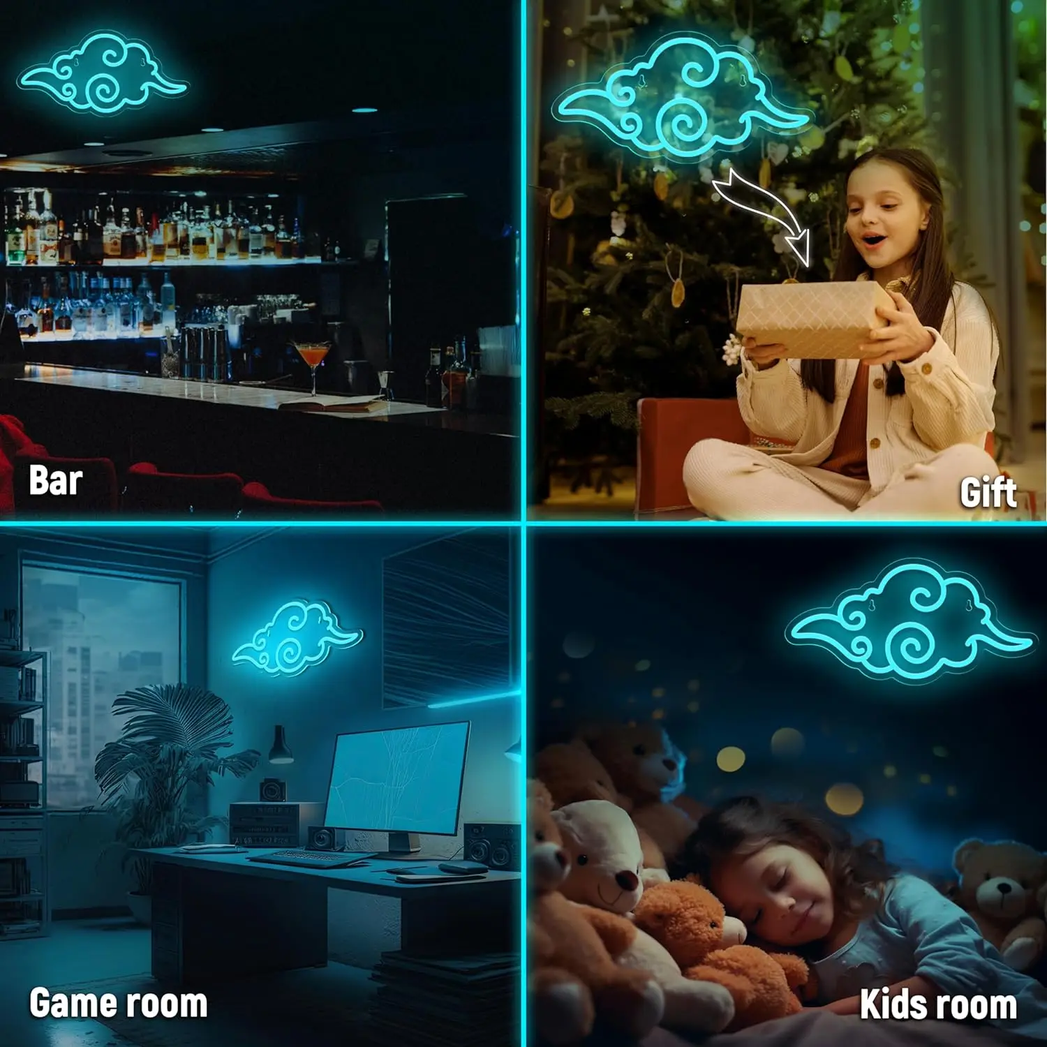 1 piece of anime blue cloud neon sign light, game room use neon light, USB switch power supply, wall decoration use, cool sign