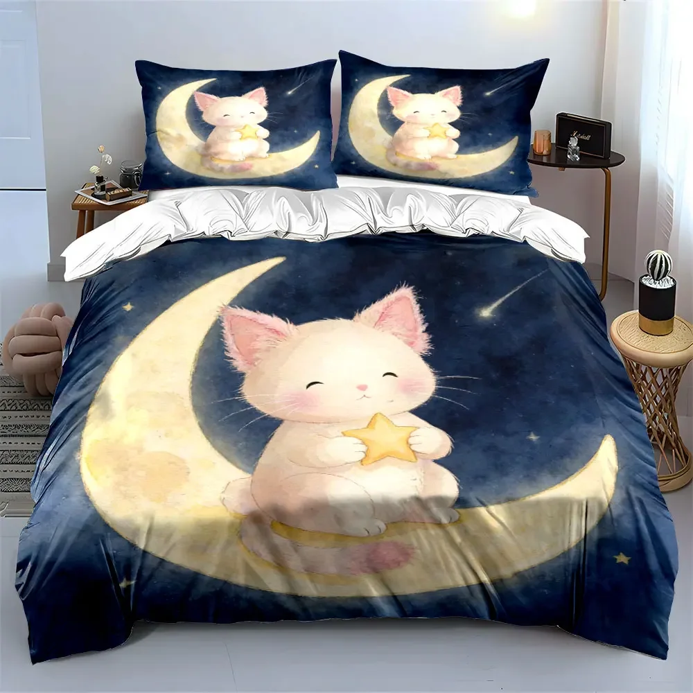 "Moon Cat Starry Night Decor" Soft Comfortable Duvet Cover Bedding Set Included 1*Duvet Cover & 2*Pillowcases, gift view 3