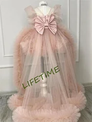 Embroidery Tulle Puffy Girl Dresses O-Neck Short Sleeves Puffy Flower Girl Dresses Bob Cute Baby Girl Gown Wedding Party Dresses