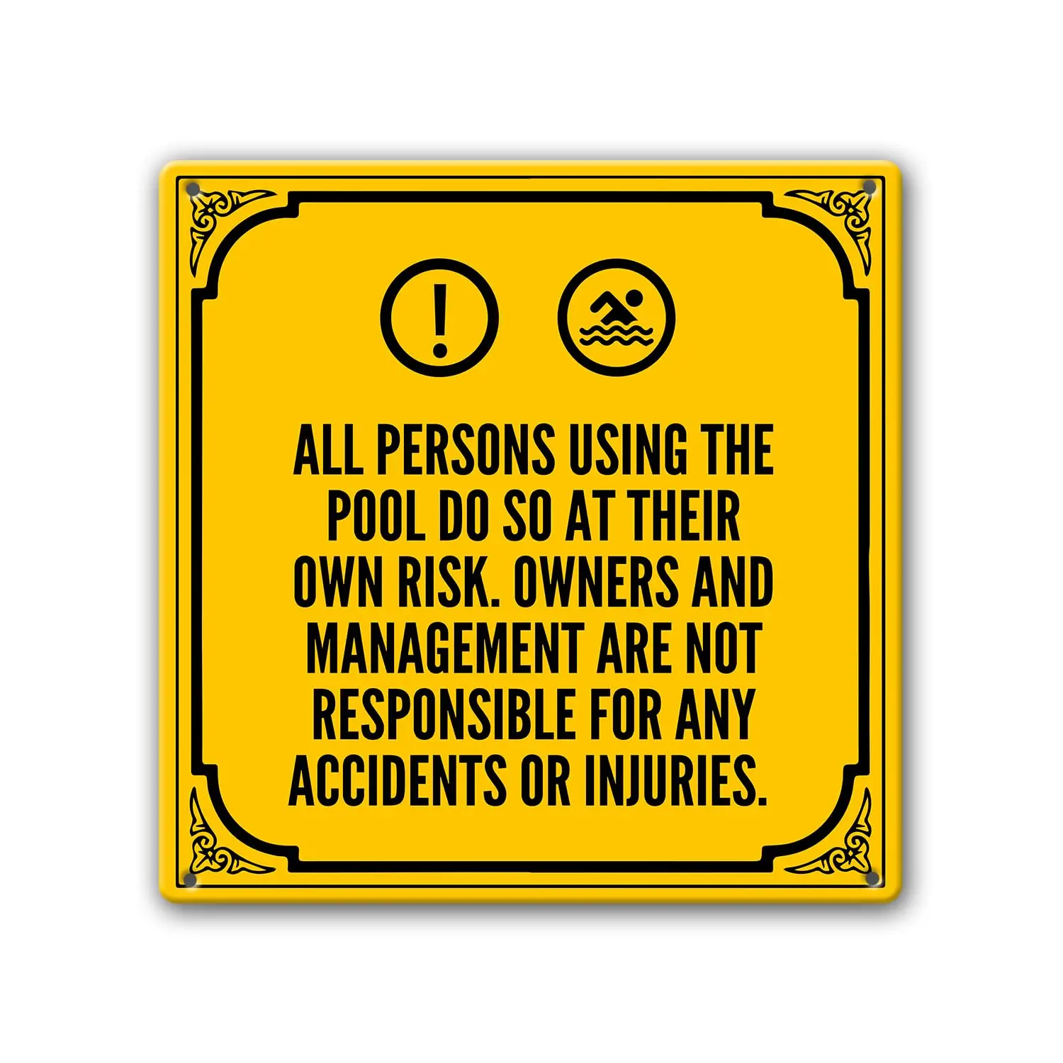 Wall Signs Liability All Persons Using The Swimming Pool Do So At Their Own Risk. Spa Warning Sign Metal Hotel Decorative Large