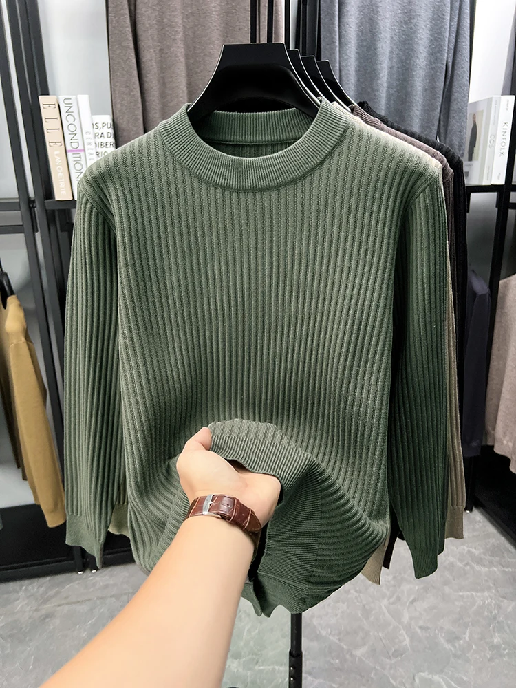 

Light luxury trend men's knitted pullover premium fashion solid color stripes comfort round neck warm autumn winter new sweater