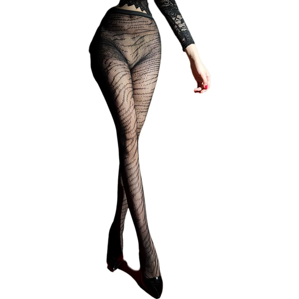 Sexy Black Sheer Slimming One-piece Tights Thin See-through Lace Seductive Non-slip Stockings For Women  SHCH