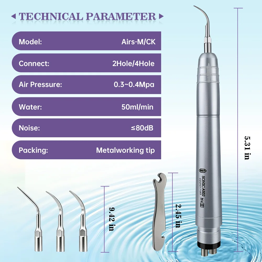 Dental Air Scaler Handpiece 2 Hole 4 Hole Pneumatic Teeth Scaler With 3 Scaling Tips Calculus Remover Dentistry Instrument view 4