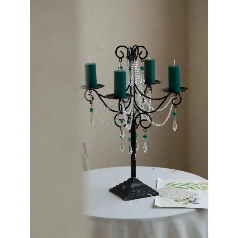 

Хрустальный белый черный ретро многоголовый подсвечник обеденный стол гостиная украшение дома орнамент атмосфера