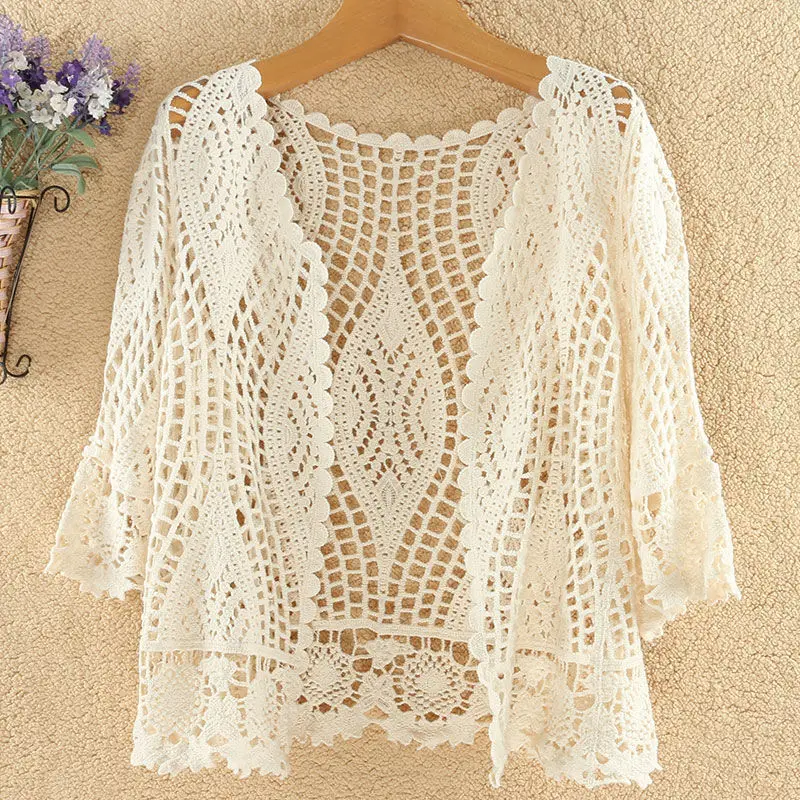 Knitted Cardigan Jacket Women Spring Summer New 2024 Hollow Shawl Short Sun-proof Tops Female Casual All-match Thin Ladies Coat