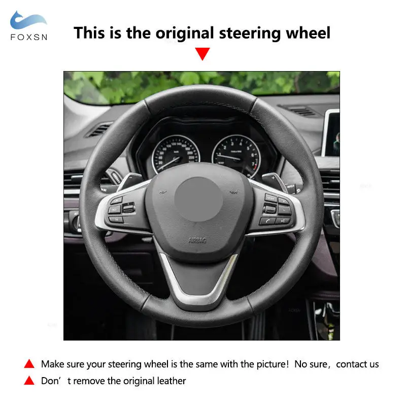 

Hand-Braids Car Styling Interior Steering Wheel Cover Trim Suede Leather red blue line For BMW F45 F46 X1 F48 X2 F39 2018 2019
