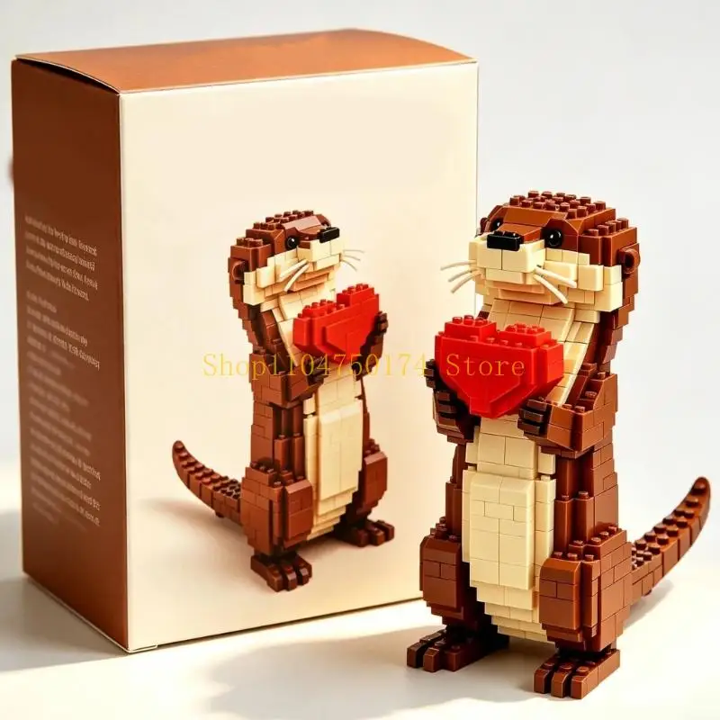 DIY Heart Holding Otters Puzzle Assembly Model for Desktop Shelf Home Room Accent Top Sale