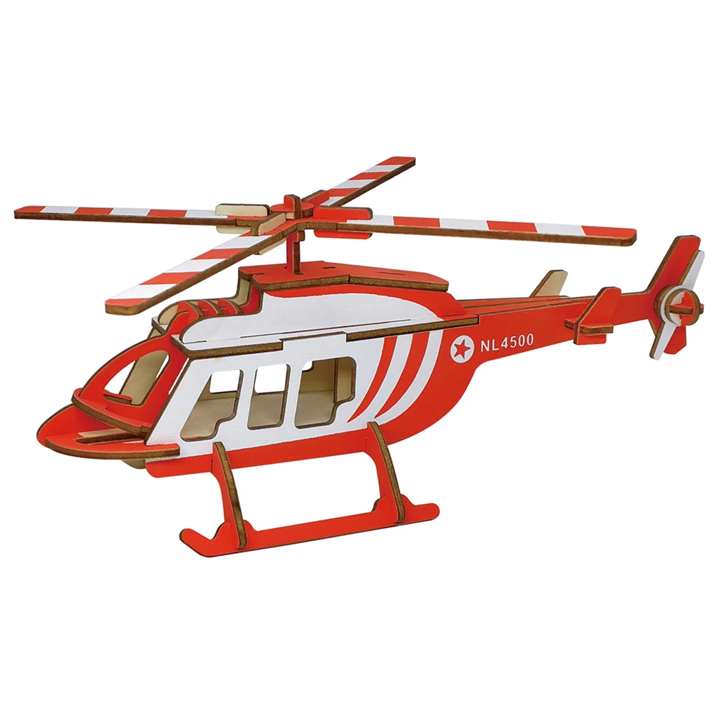 

3D Wooden Puzzle Bright Color Helicopter Model Educational for Kids Baby Skill Development Creativity Imagination Smooth