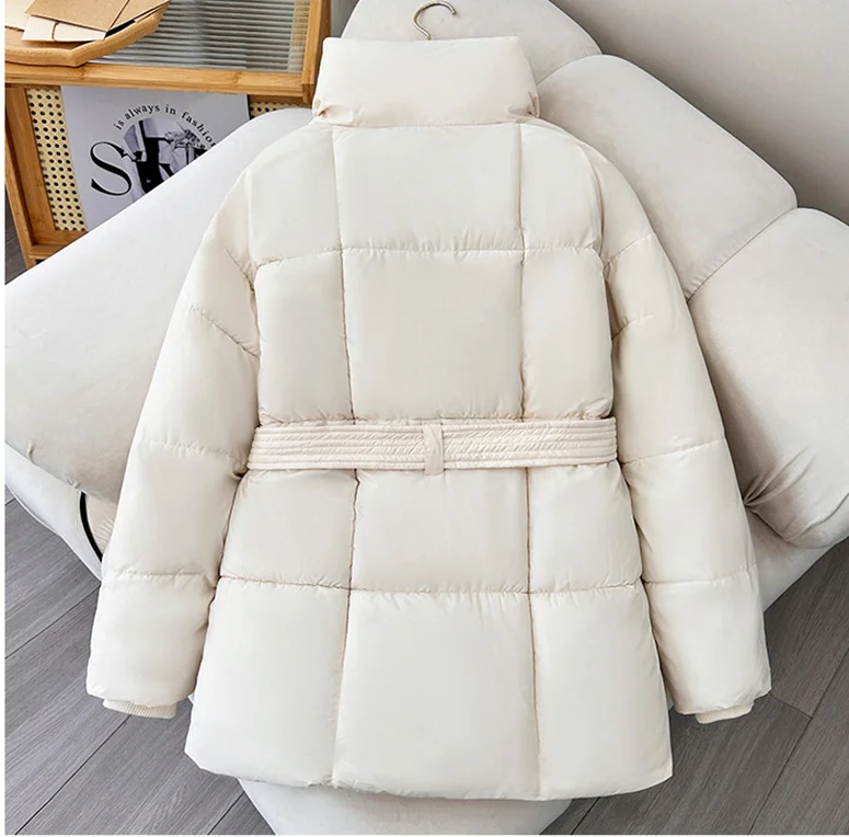 Advanced with Waist Cinching Tie Up Black Cotton Jacket Women's 2026 Winter New Korean Version Stand Collar Coat Female Parkas