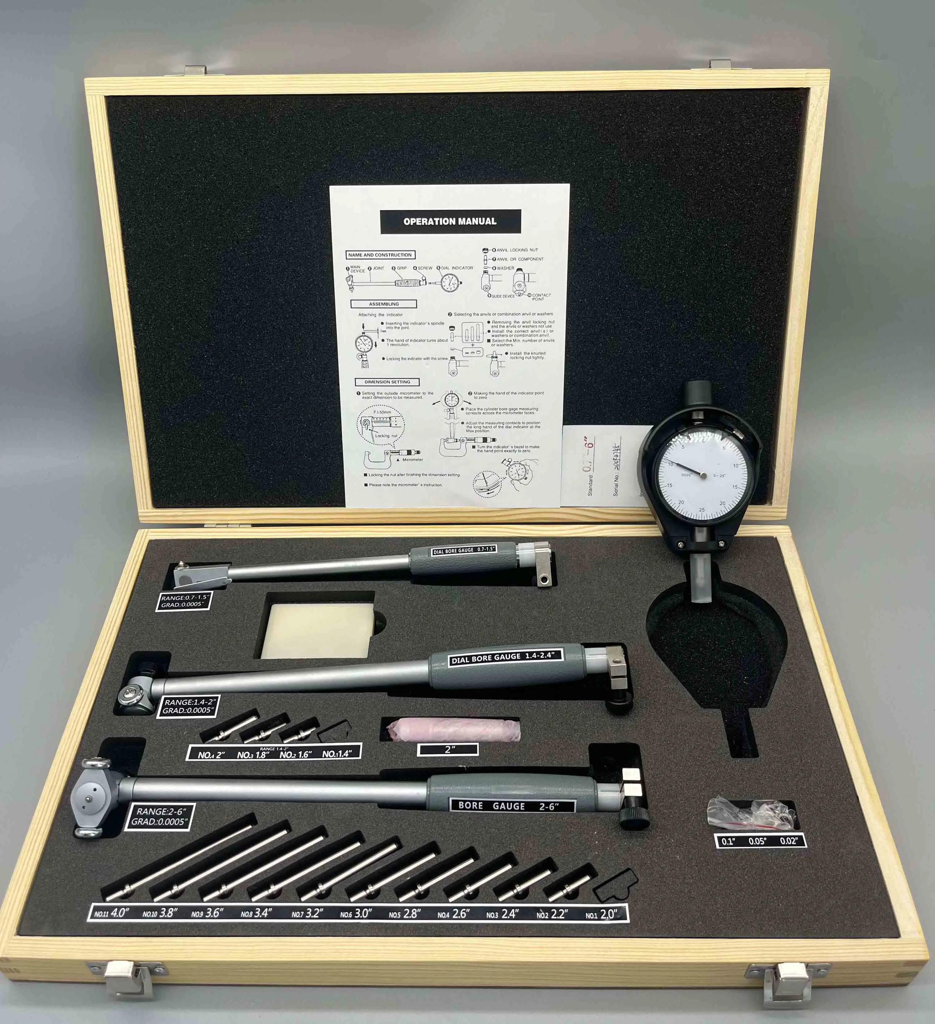 

Набор из трех нутромеров 0.7-6 дюймов (18-160 мм), нутромер с циферблатом, удлинитель нутромера 18-35-50-160 мм