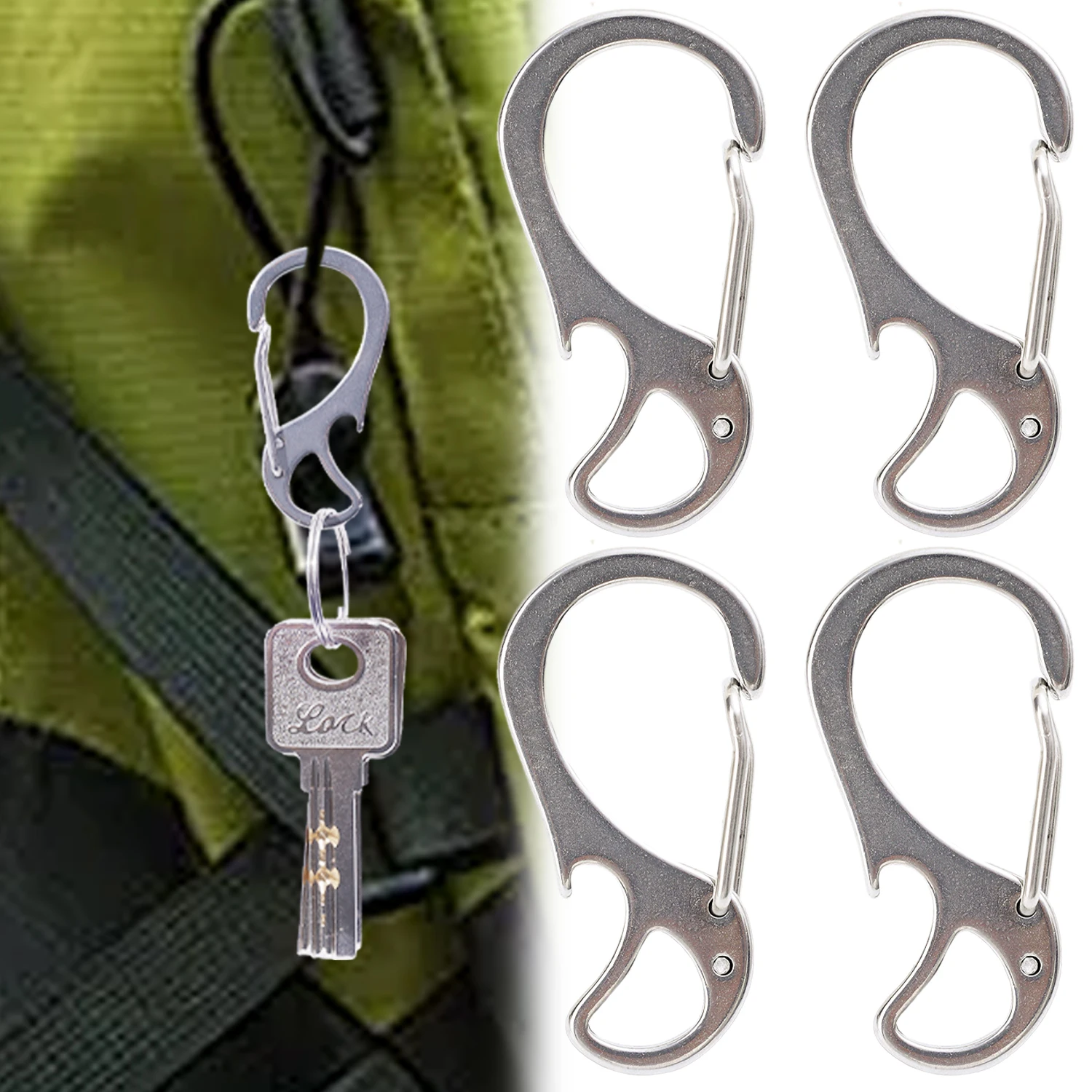 1-10Pcs Stainless Steel Multifunctional D-buckle Mountaineering Backpack Spring Hook Buckle Bottle Opener Anti-loss Keychain