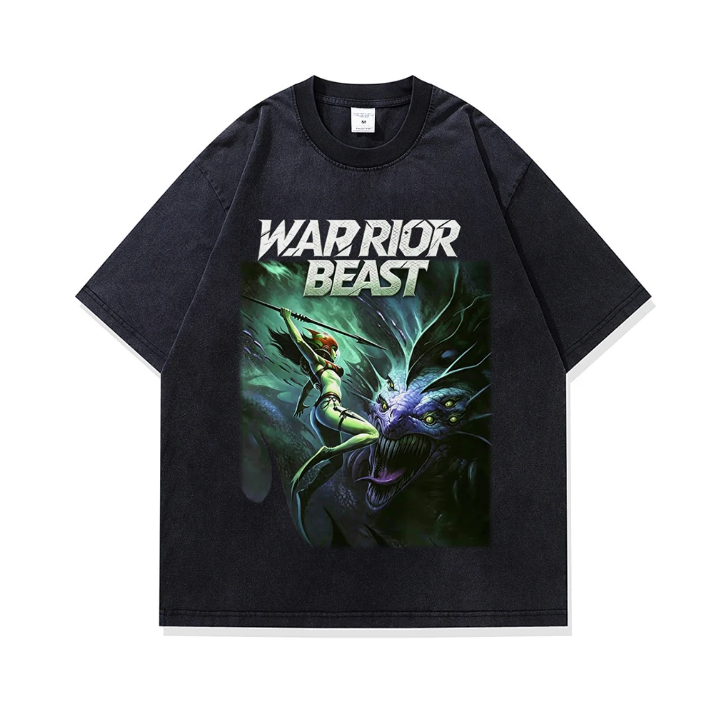 Goth Demon Evil Print  Men Oversized T Shirts Y2k Punk Distressed Washed Women Clothes Casual Short Sleeve T-shirts Cotton Tops