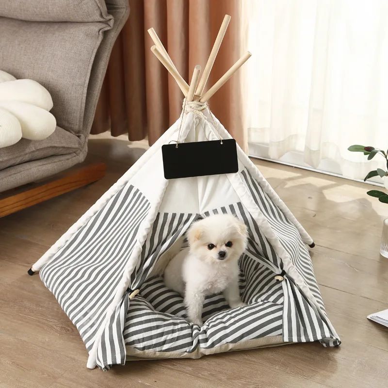 Pet Teepee Cat Tent Dog House Bed Canvas Dogs Tents Kennel with Thick Cushion Blackboard Indoor Modern Houses for Puppy Kitten