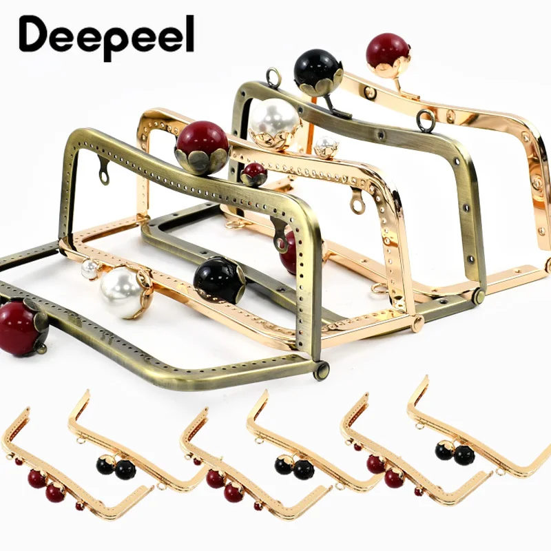 1/2Pcs 20cm Metal Bag Handle Pearl Head Purse Frame Clourse Kiss Clasp Women's Handbag Handles DIY Handmade Bracket Accessories