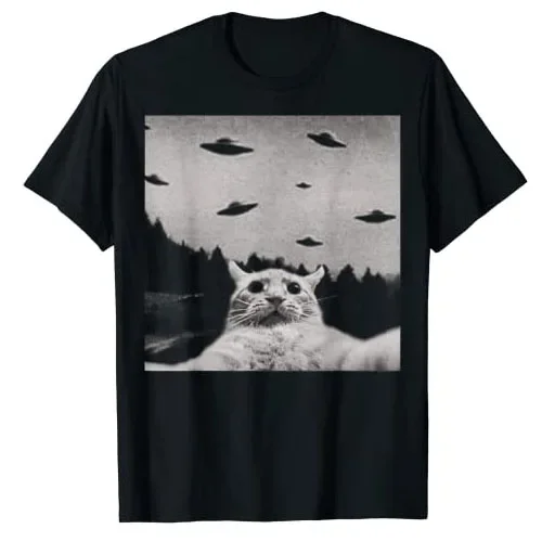 

Alien UFO Funny Cat T-Shirt Streetwear Aesthetic Clothes Y2k Tops Anime Cartoon Short Sleeve Blouses Men Outfits Graphic Tees