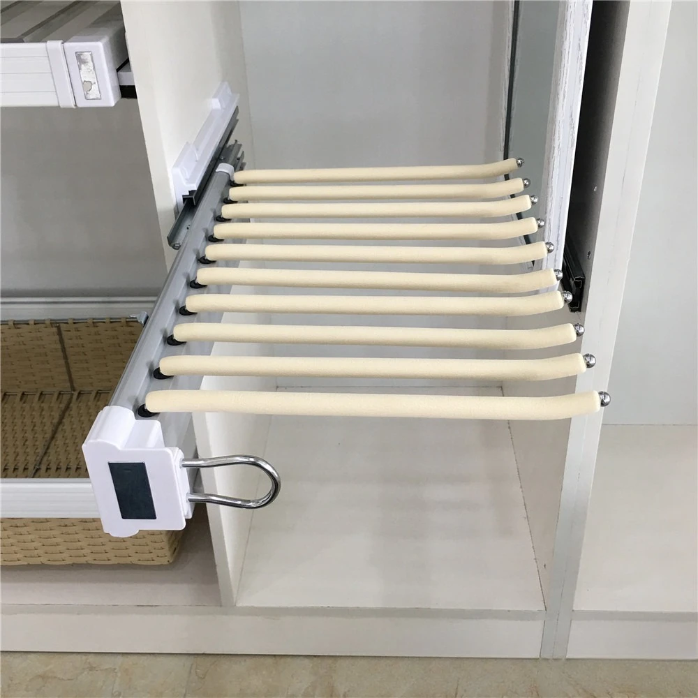 Heavy‑Duty Side‑Mount Pull‑Out Trouser Rack 10 Movable Bars Universal Left‑Right Wardrobe Storage Hardware