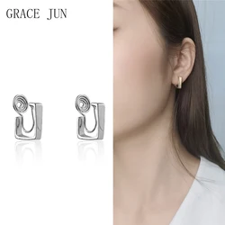 GRACE JUN 2 Colors Choose Square Shape Mosquito Coil Spiral Clip on Earrings Fashion Comfortable Cuff Fake Earrings Ear Clip