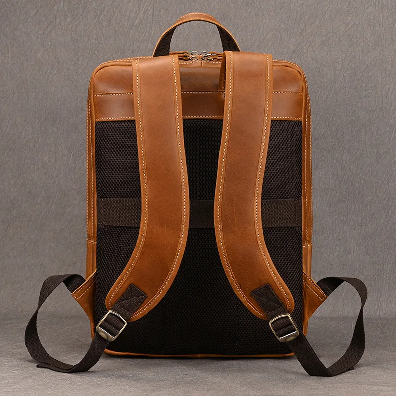 2023 New Fashion Leather Bagpack Bag 14 15.9 Laptop Backpack For Man Male Genuine Leather Men\'s Travel Bagpack Crazy Horse Skin