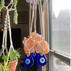 Lucky Eyes Blue Turkish Evil Eye Pendant Reiki Crystals Natural Rough Ore Stone Rock Wall Hanging Decoration Home Car Decor Gift