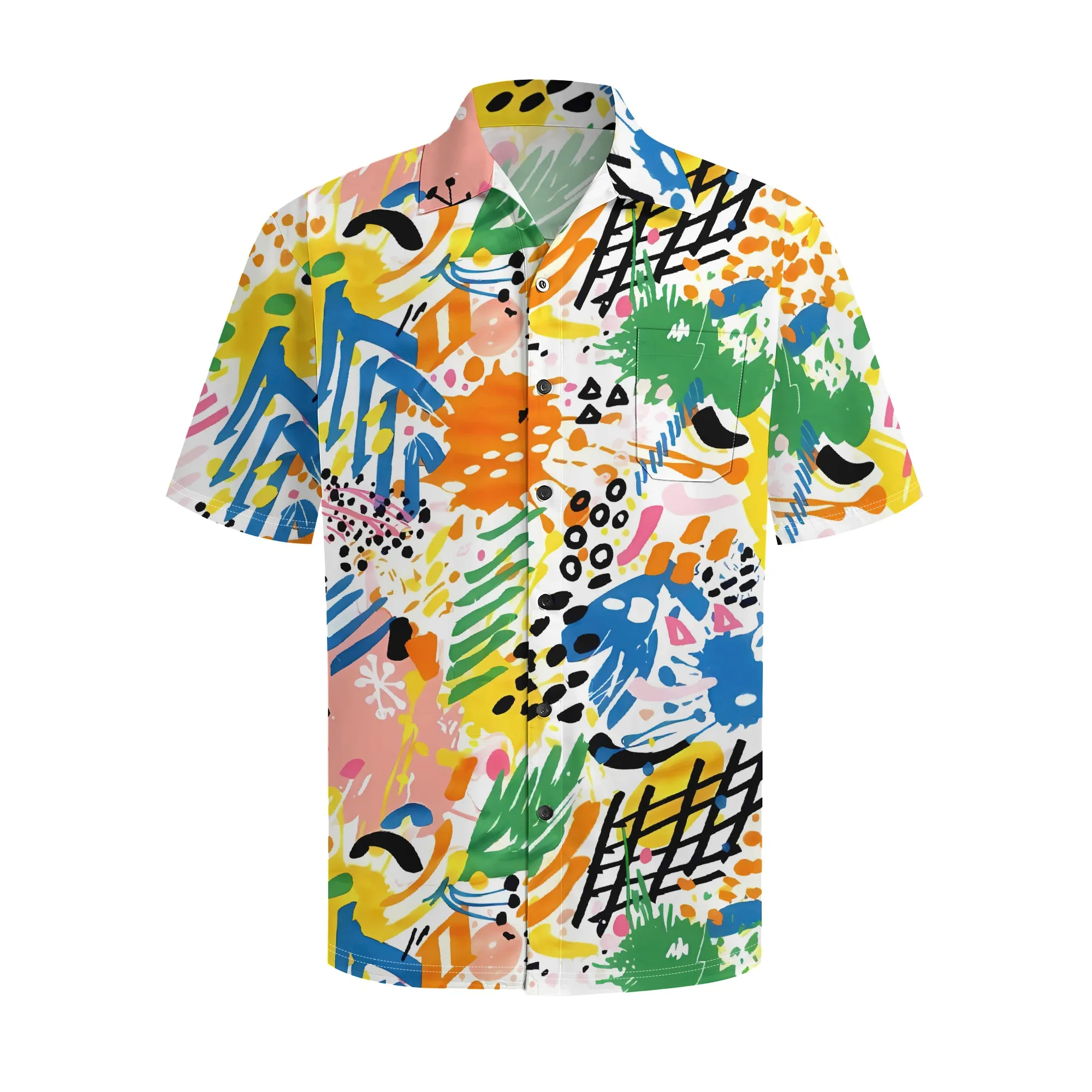 YEAE Abstract Art Print Shirt for Men Summer Casual Short Sleeve Top