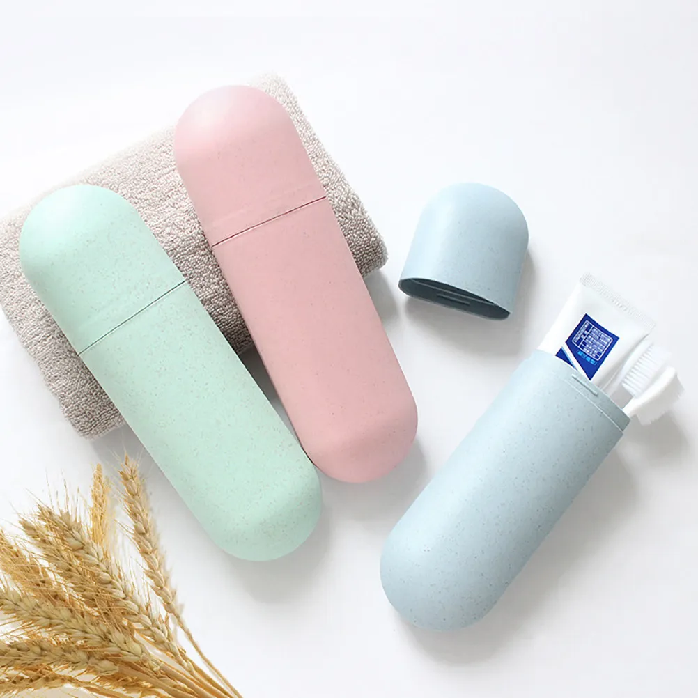 

Wheat Straw PP Toothbrush Case with Cover Multifunctional Holder for Toothbrush Toothpaste Storage Home Travel Business Trip