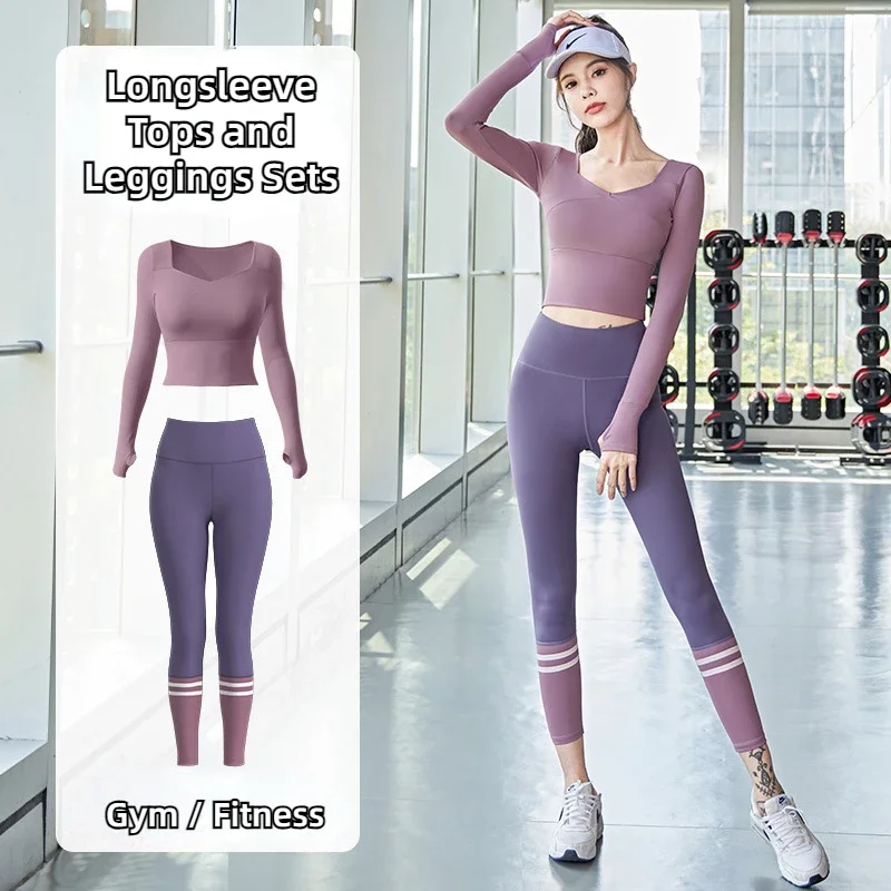 Sporty Sexy Open Cortch Leggings Tops Sets Women Longsleeve Tops and Casual Pants Daily Exercise Wear Erotic Open Hole Clothing