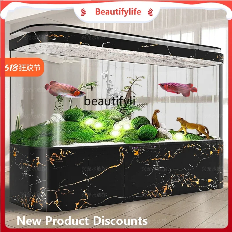 A53 Super large fish tank living room against the wall bottom filter floor company integrated molding ecology
