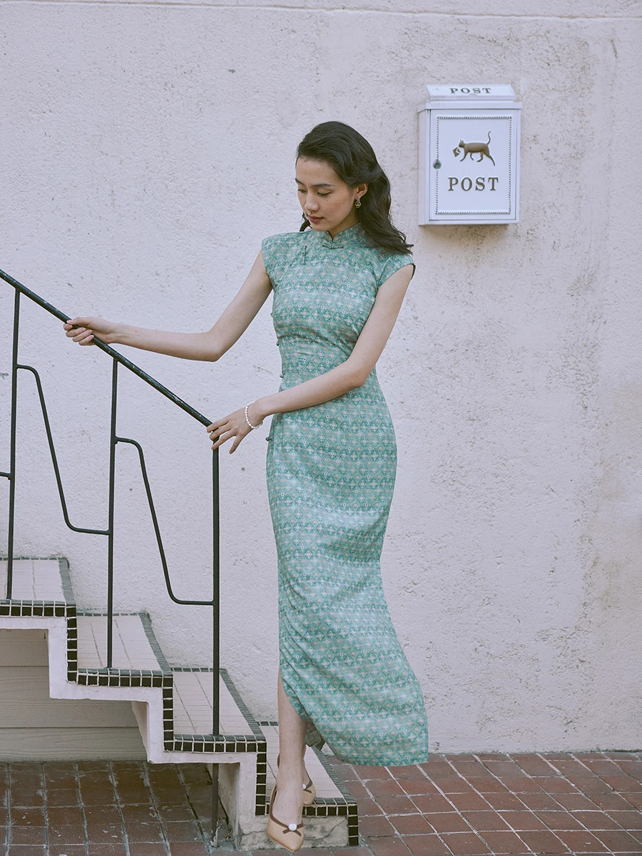 

Momei Весна Лето Хлопок Шелк с открытой средней длины Ретро Daily Sle Small Sve Long Qipao Dr