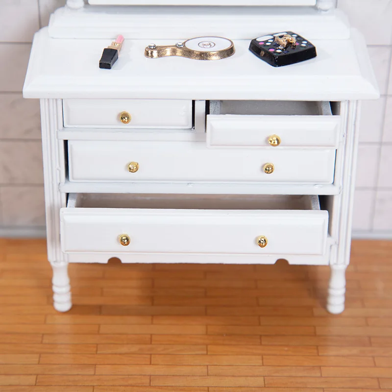 Muebles en miniatura para casa de muñecas, tocador de madera con espejo, decoración de escena de dormitorio artesanal, 1:12