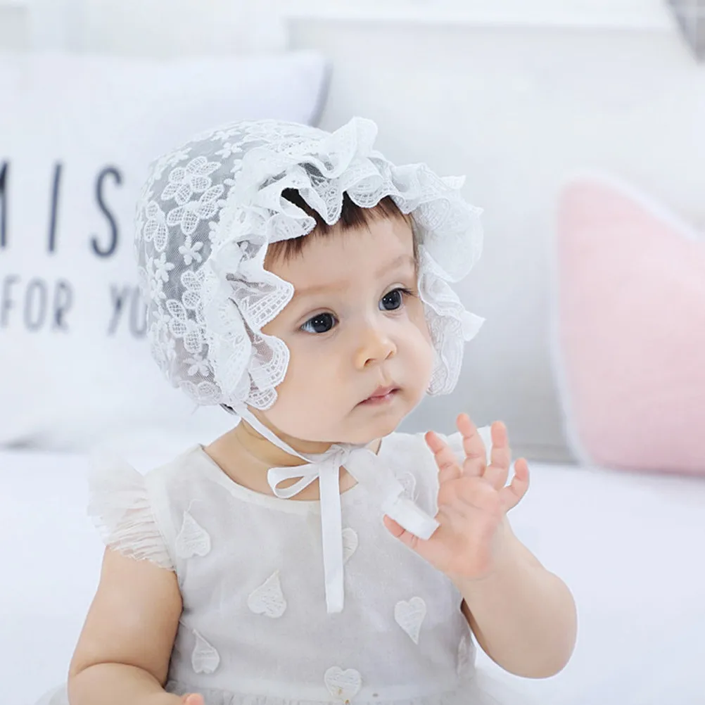 

1Pcs Flower Embroidered Lace Bonnet for Baby Girls 0-10 Months Anti-Wind Breathable Infant Hat Birthday Christmas New Year Gift