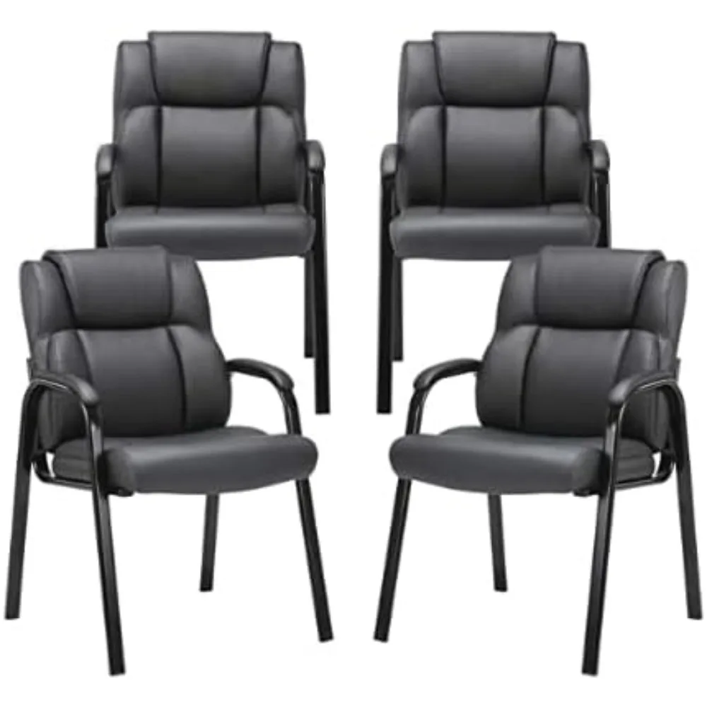 

Leather Guest Chair with Padded Arm Rest for Reception Meeting Conference and Waiting Room Side Office Home Black 4 Pack