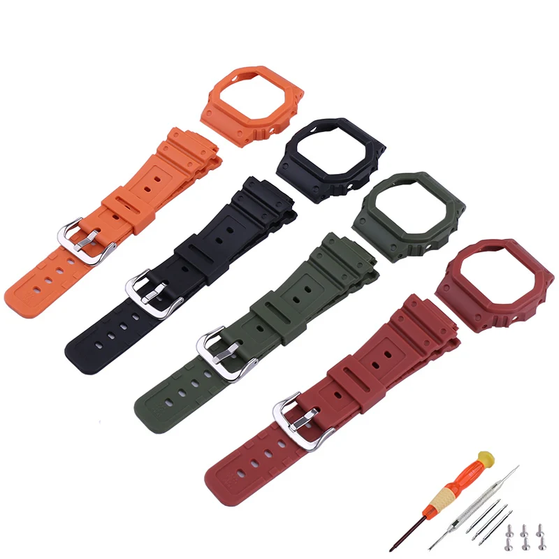 

Men small square resin watch strap and case compatible for Casio DW-5600M/E/BB GWX-5600C GW-B5600 women silicone sport wristband