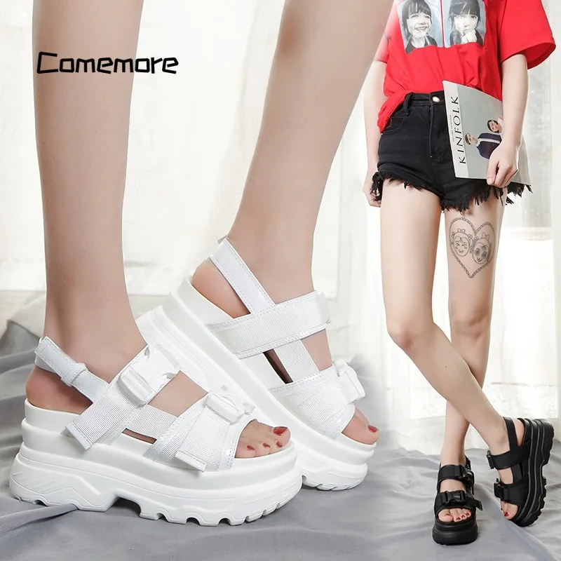 Comemore Thick Soled Sandals Woman Summer Sneakers Platform Women\'s Shoes White 2024 Trend Wedge Heels Height Increaming Buckle