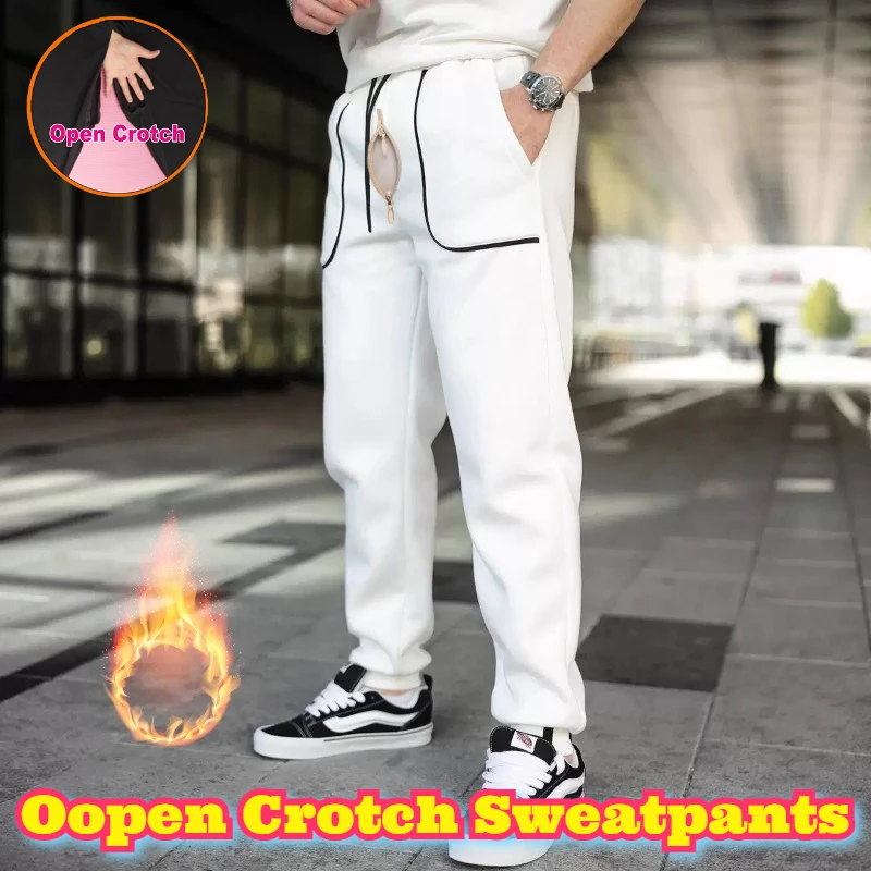 

Open Crotch Men Thermal Fleece Jogger Pants Winter Warm Soft Tapered Sweatpants Workout Casual Outdoor Sport Bottoms Trousers