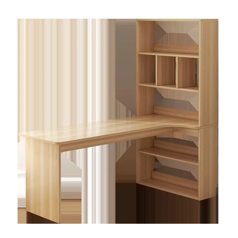 

Wooden Corner Desk Integrated Bookshelf Combination Modern Lightweight Luxury Design Family Bedroom Computer Use Book Storage