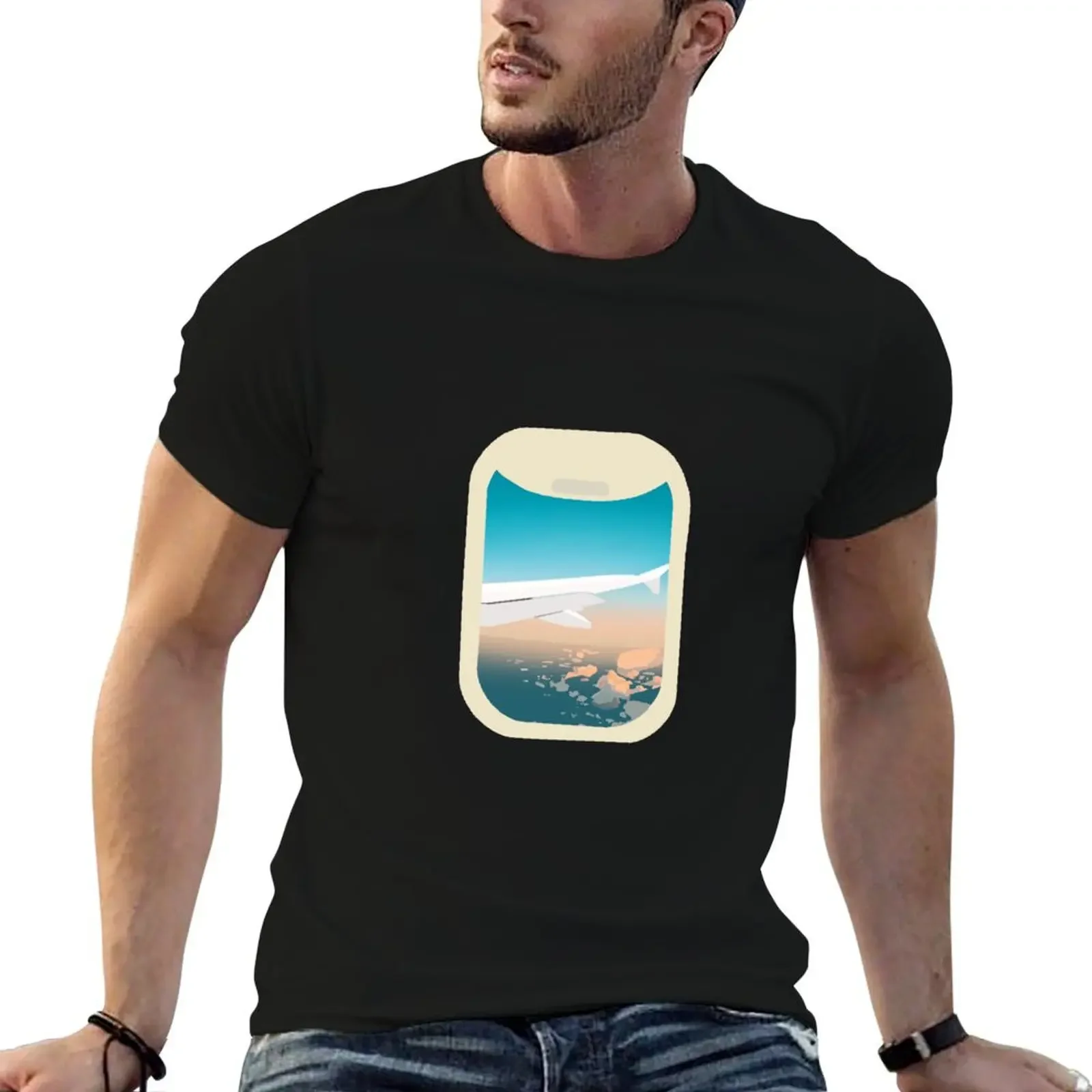 airplane window T-Shirt anime clothes custom t shirt basketball graphic tees aesthetic clothes mens t shirt