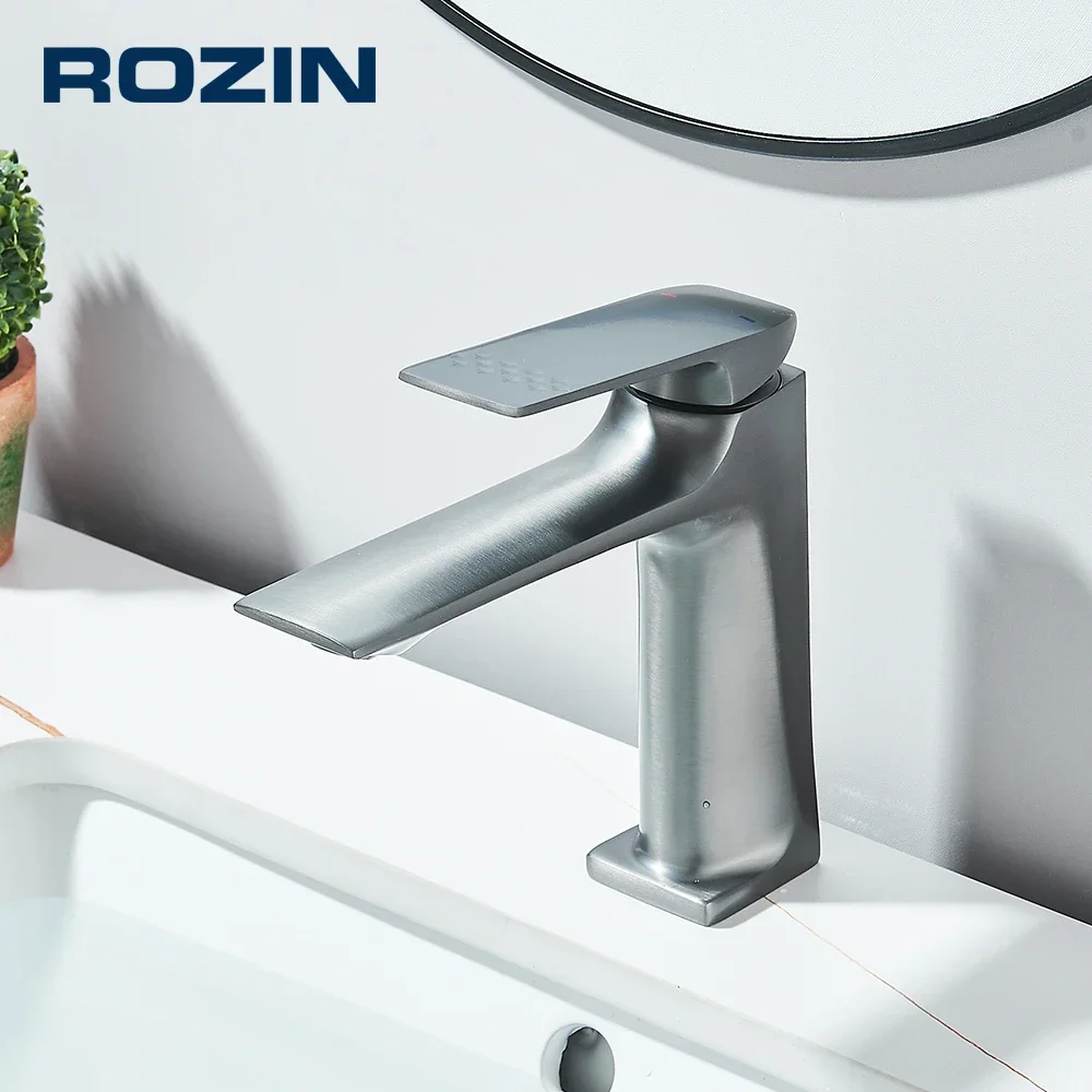 Modern Bathroom Basin Faucet Brass Deck Mounted Hot Cold Water Mixer Tap Single Level Single Hole Wash Bath Sink Faucets Crane