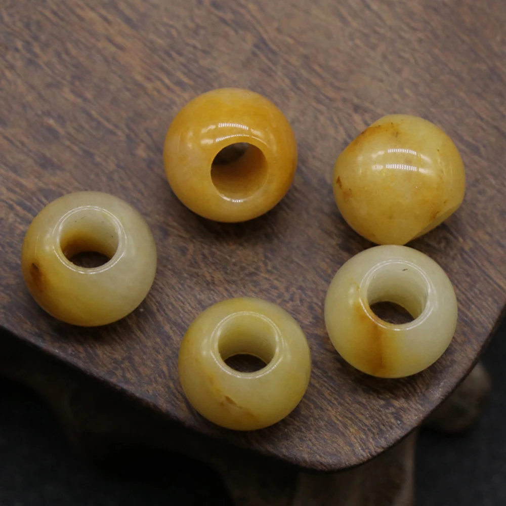 5pcs Natural Yellow Jade Bead Big Hole Abacus Shape Natural Rose Quartzs Loose Bead for Making Jewerly DIY Earrings Bracelet