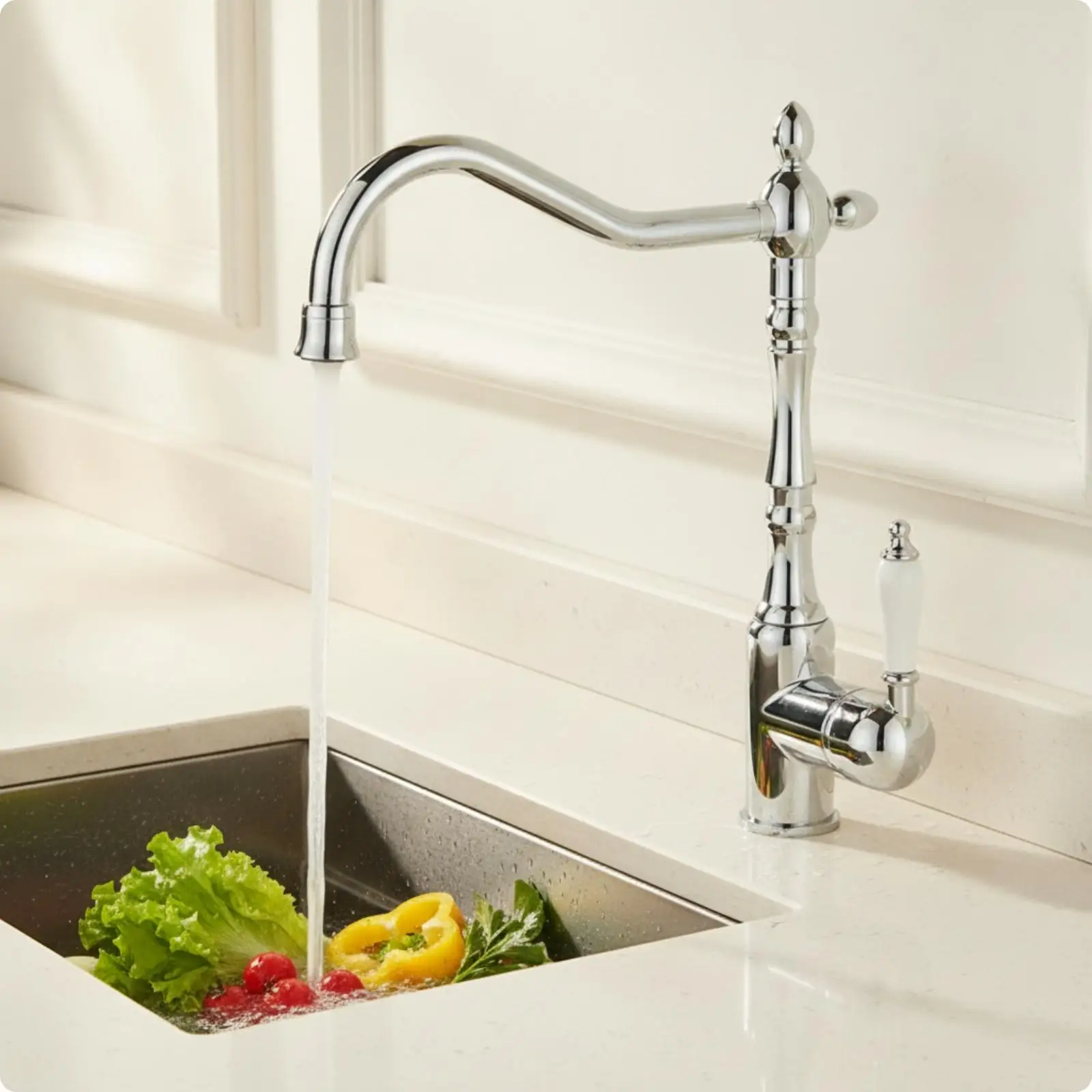 Faucet with Gooseneck Spout Vintage-Style Gooseneck Faucet Polished for Kitchen