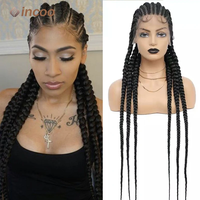 

Incoo Synthetic Braided Wigs Double Dutch Cornrow Braids Full Lace Wigs Black Wig Women Goddess Hair Knotless Box Braiding