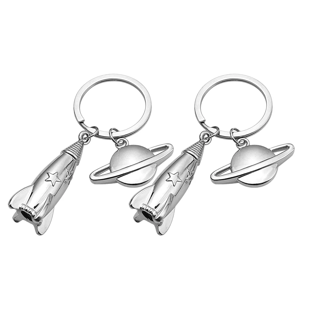 2 Pcs Key Chain Pendant Individual Keychain Purse Rockets Handbag Planet Ring Zinc Alloy Hanging Gift Choice