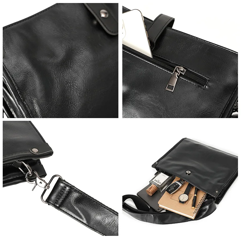 حقيبة كتف مربعة للرجال من جلد البولي يوريثان، متعددة الجيوب، سعة كبيرة لتخزين الكمبيوتر، حقيبة متقاطعة قطرية