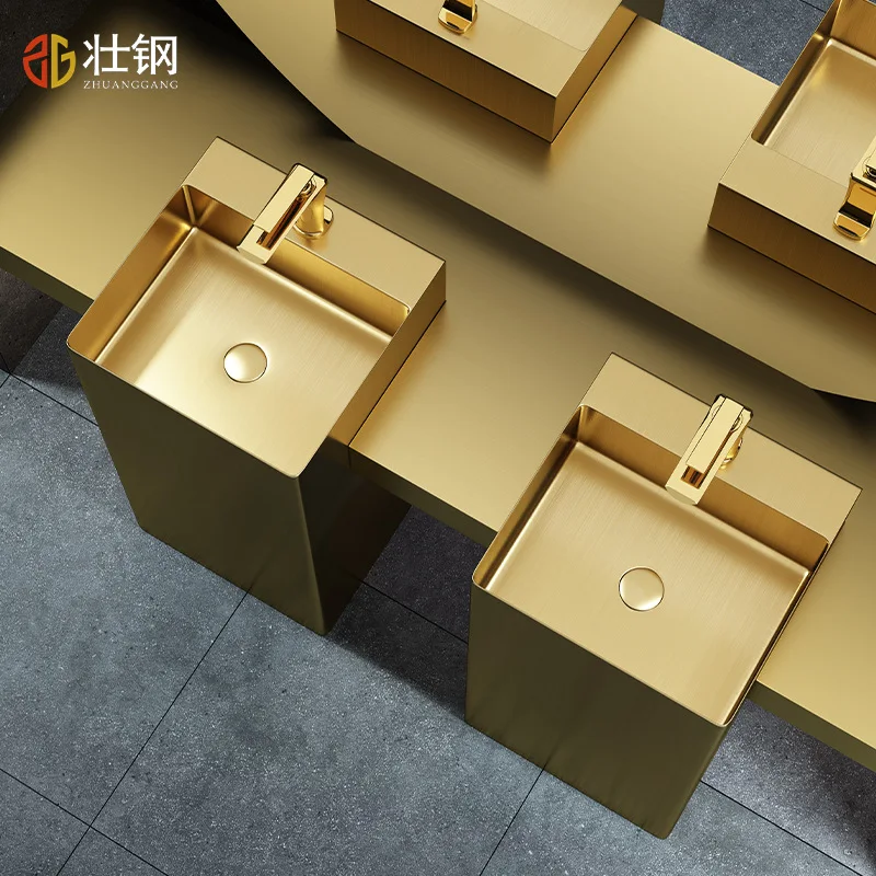 

Stainless steel countertop column washbasin B & B hotel integrated floor column basin Washbasin Household washbasin